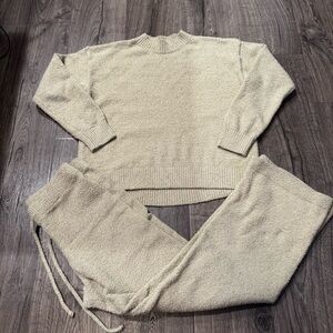 Uniqlo Cream light green mint Textured Knit set sweater and pants